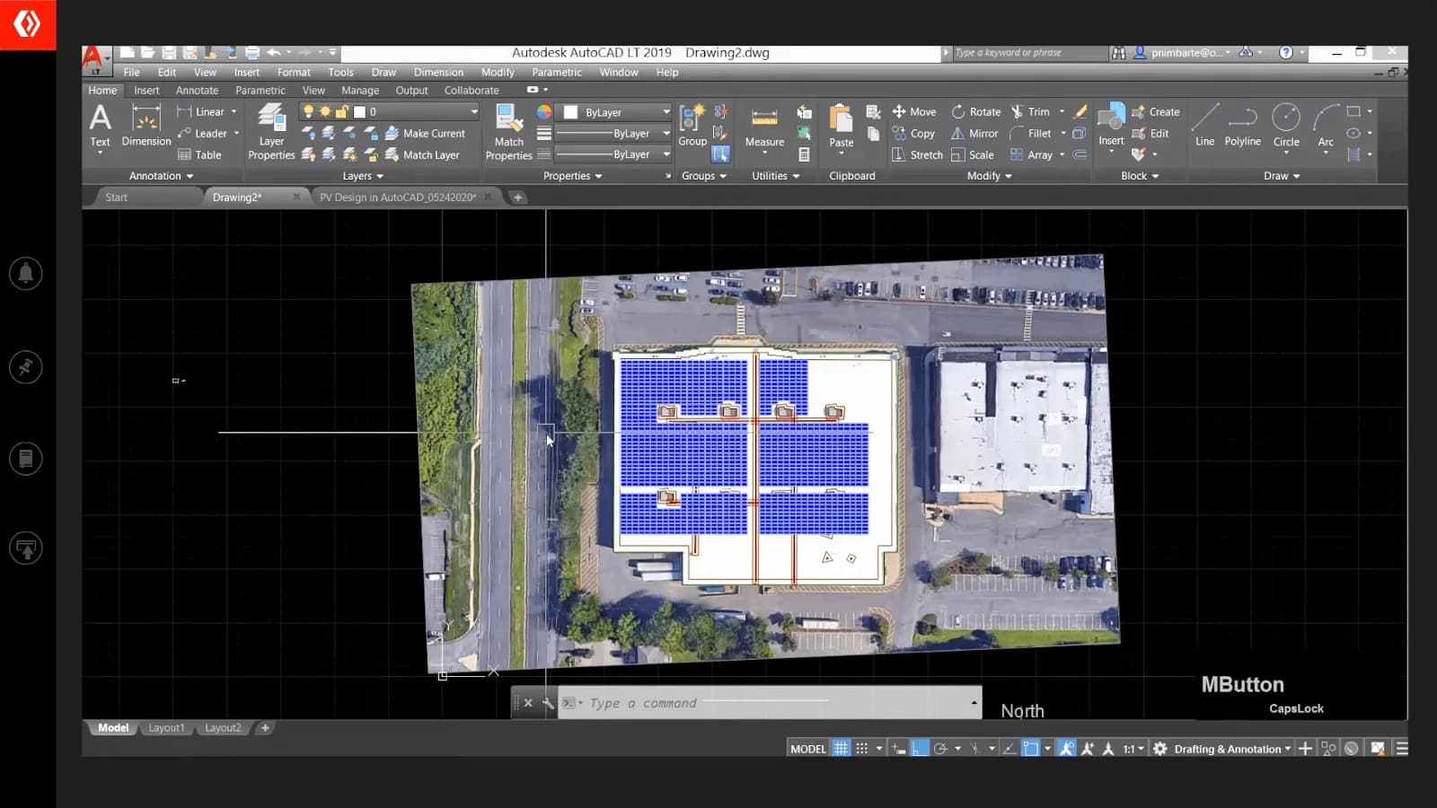 Flat-roof solar system CAD design in New Jersey, USA