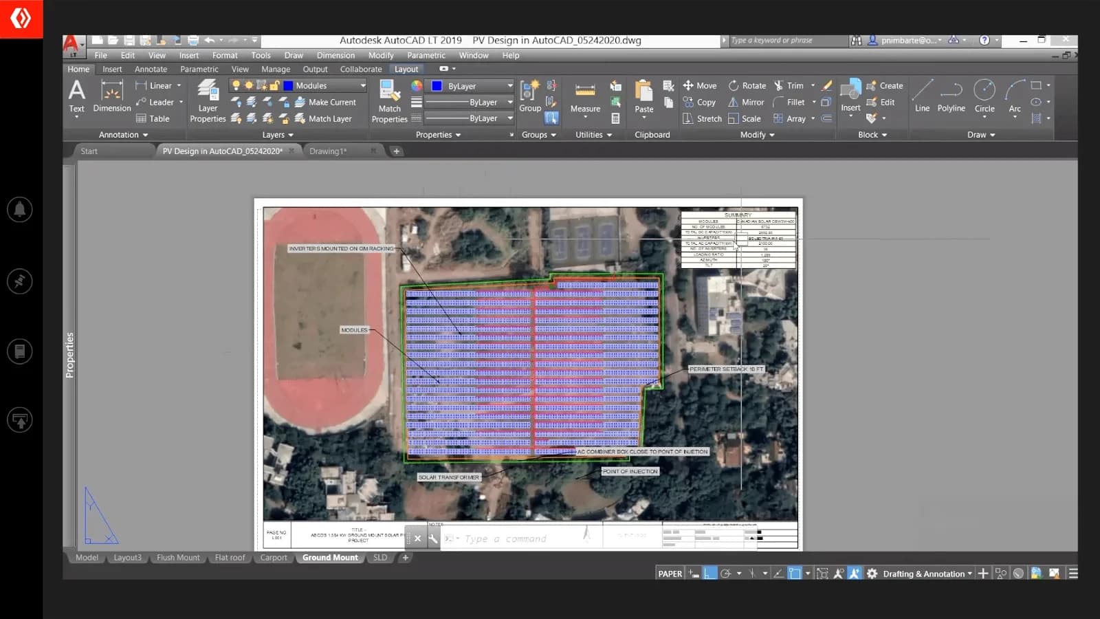 Ground-mount solar system CAD design in Pune, India