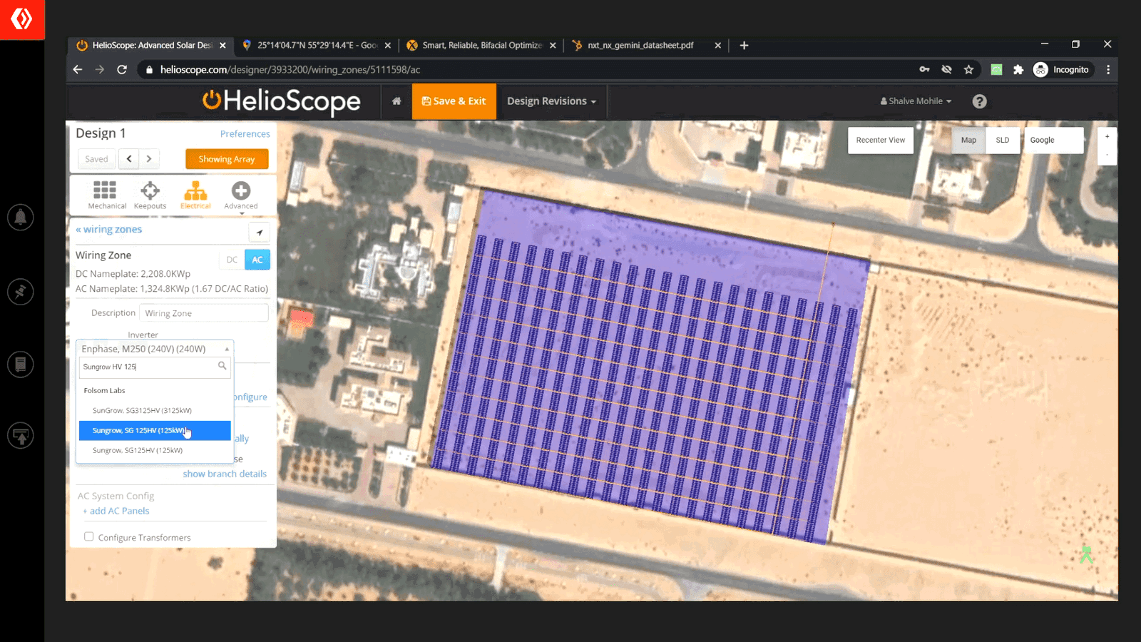 Helioscope utility-scale wiring layout