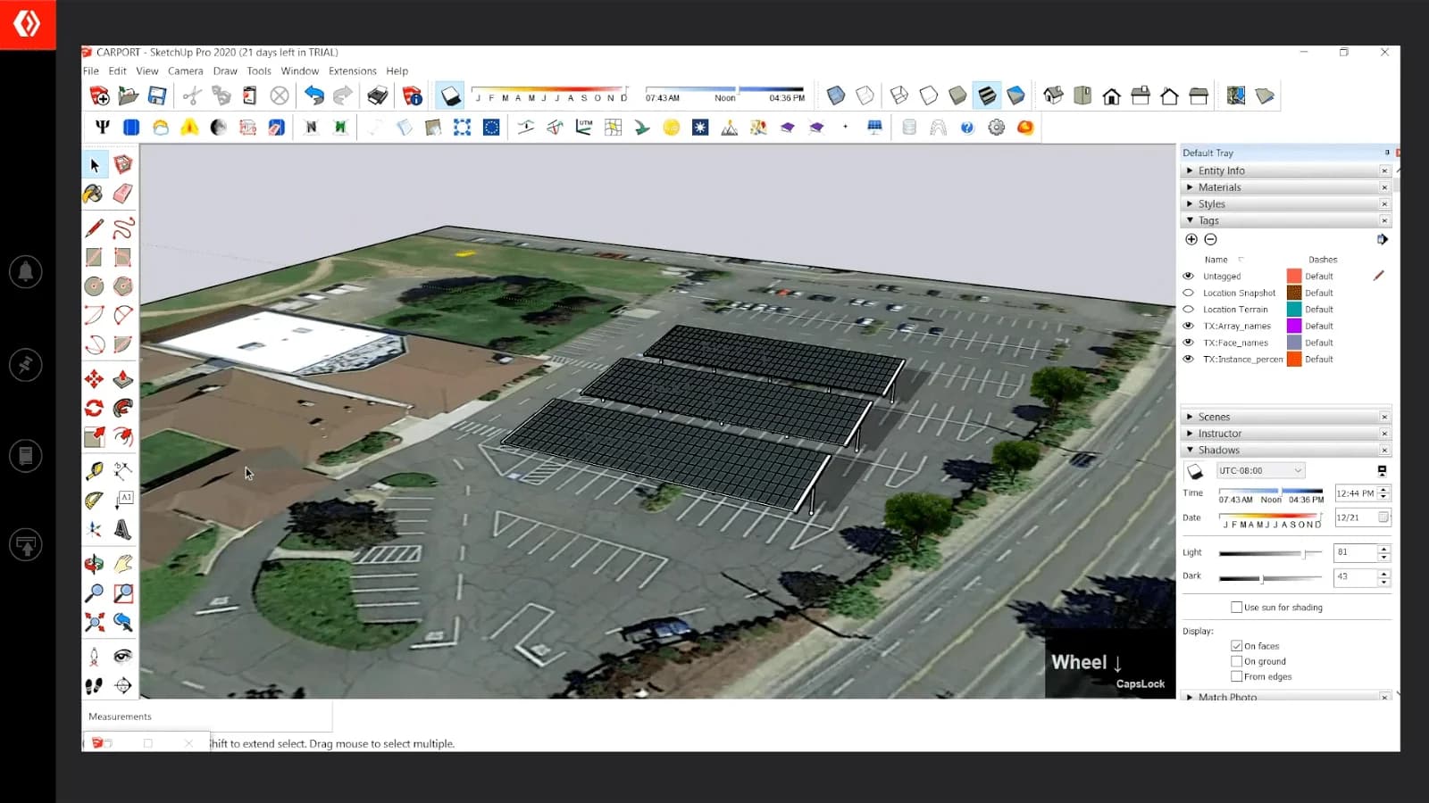 Carport solar system 3D modelling in Oregon, USA